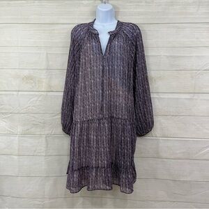 Banana Republic Purple Sheer Tiered Lined Long Sleeve Dress